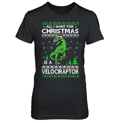 Funny Velociraptor Dinosaur Christmas Ugly Sweater-T-Shirt & Sweatshirt-Women's T-Shirt-Black