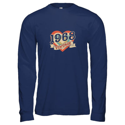 Vintage Retro Classic Heart Made In 1968-T-Shirt & Tank Top-Long Sleeve T-Shirt-Navy