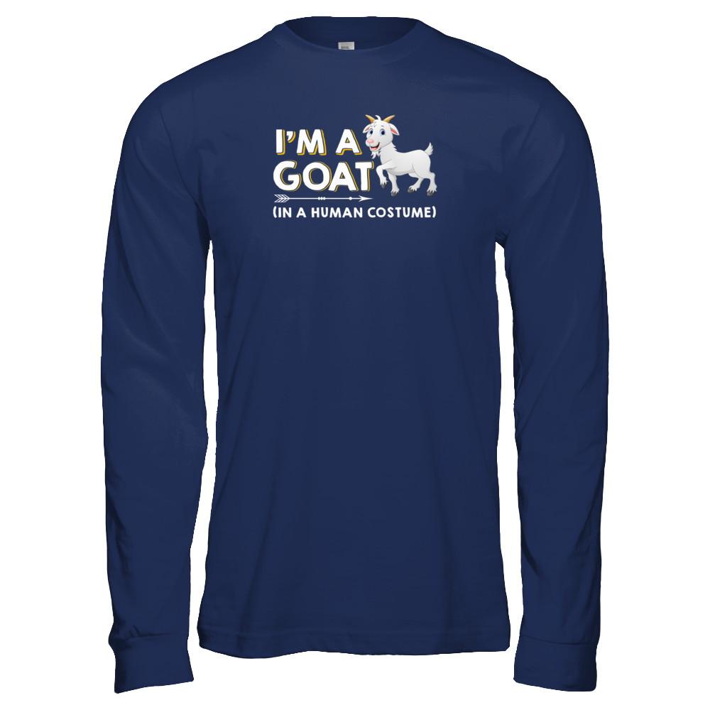 Halloween I'm A Goat In A Human Costume Funny Goat-T-Shirt & Tank Top-Long Sleeve T-Shirt-Navy