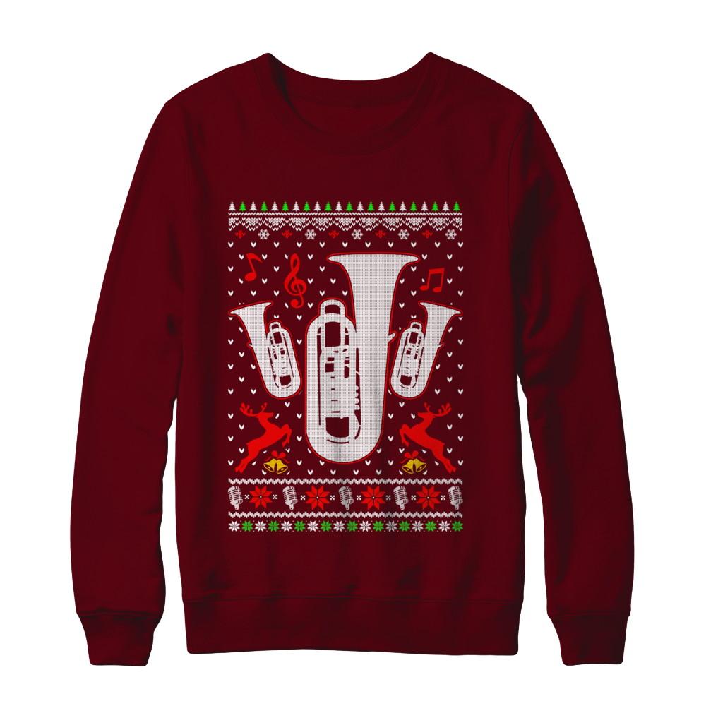 Santa Tuba Ugly Christmas Sweater Gifts-T-Shirt & Sweatshirt-Crewneck Sweatshirt-Maroon