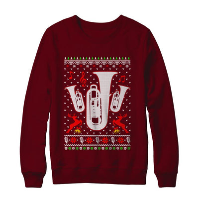 Santa Tuba Ugly Christmas Sweater Gifts-T-Shirt & Sweatshirt-Crewneck Sweatshirt-Maroon