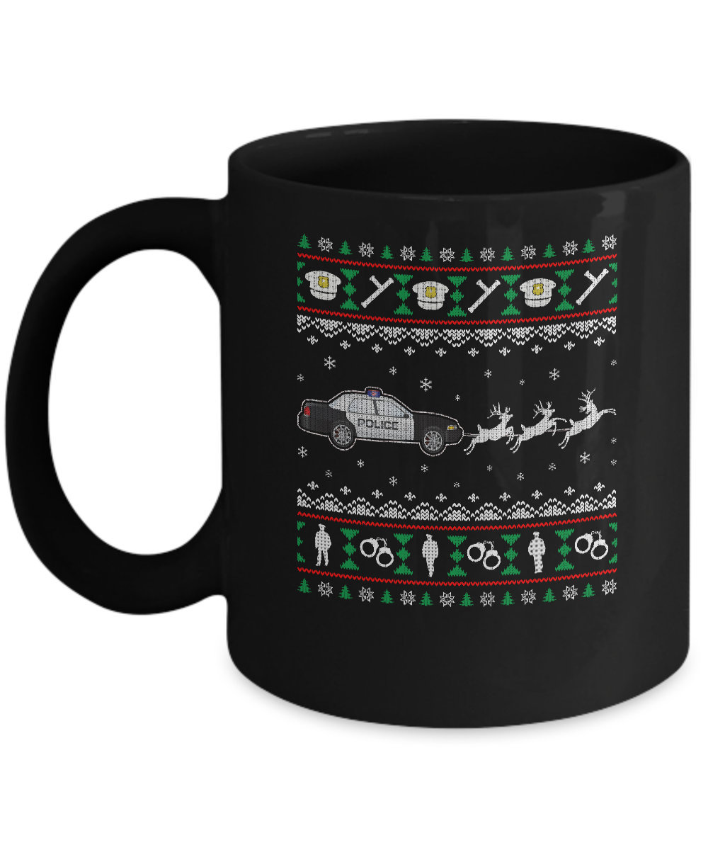 Merry Christmas Police Officer Ugly Sweater Gift Mug-Coffee Mug-11oz Mug-Black