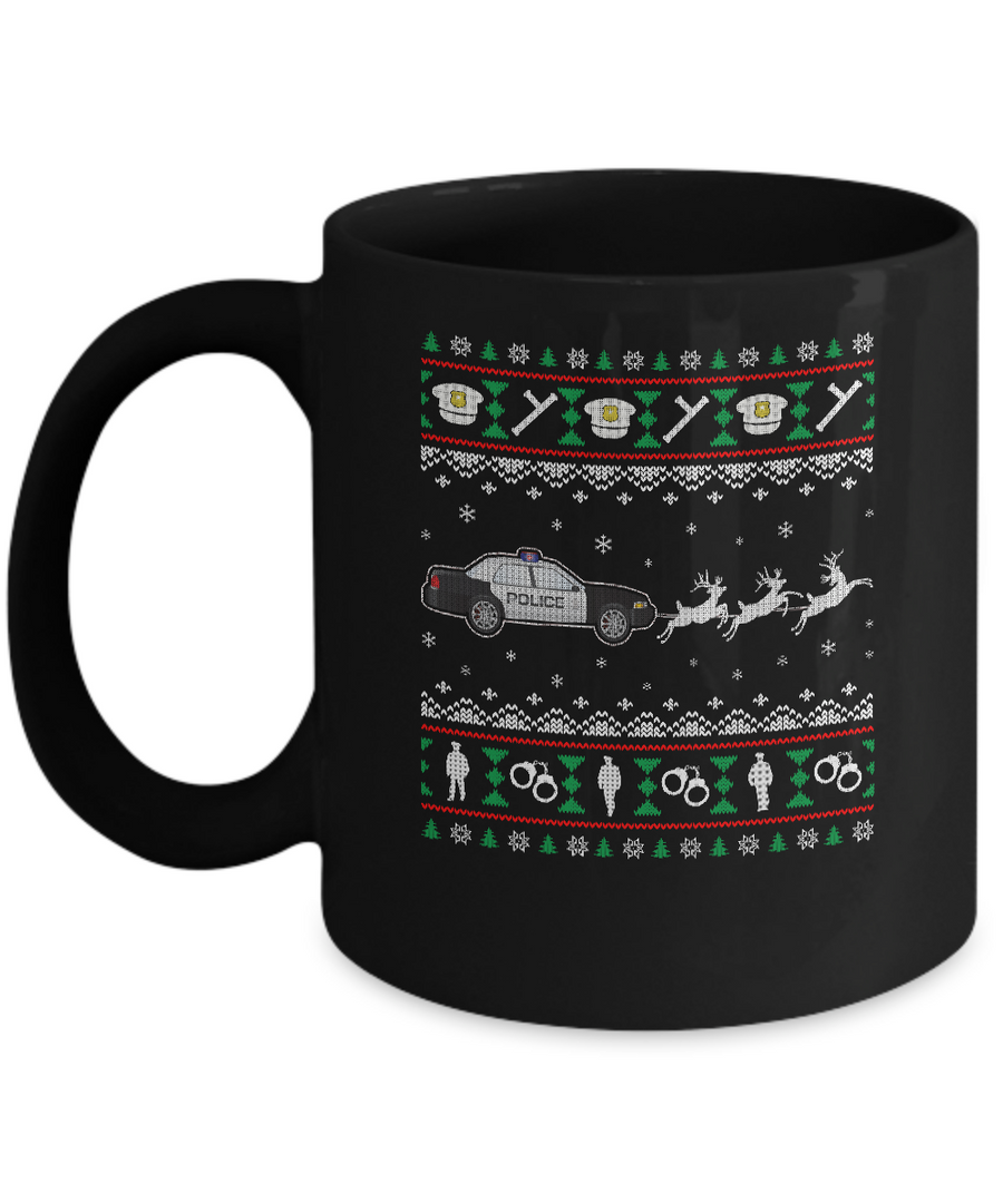 Merry Christmas Police Officer Ugly Sweater Gift Mug-Coffee Mug-11oz Mug-Black