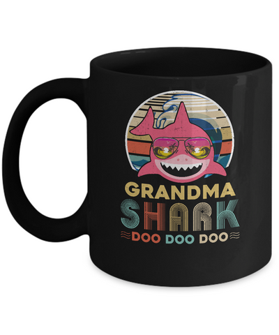 Retro Vintage Grandma Shark Doo Doo Doo Mug-Coffee Mug-11oz Mug-Black