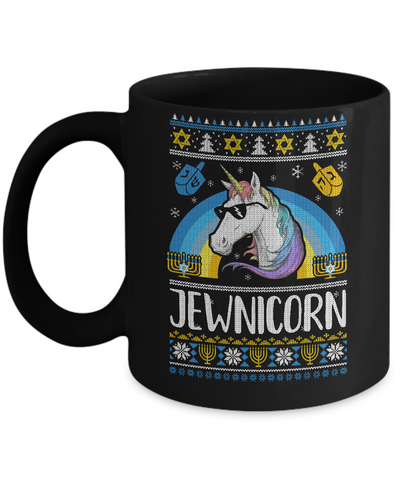 Jewnicorn Funny Jewish Unicorn Hanukkah Chanukah Sweater Mug-Coffee Mug-11oz Mug-Black
