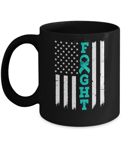 Ovarian Cancer Awareness American Flag Distressed Mug-Coffee Mug-11oz Mug-Black