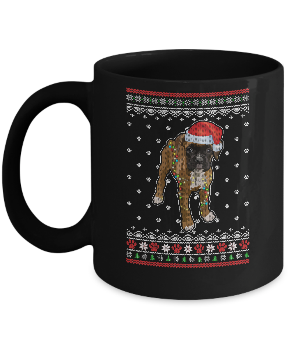 Boxer Christmas Ugly Sweater Lights Dog Xmas Gift Mug-Coffee Mug-11oz Mug-Black