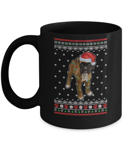 Boxer Christmas Ugly Sweater Lights Dog Xmas Gift Mug-Coffee Mug-11oz Mug-Black