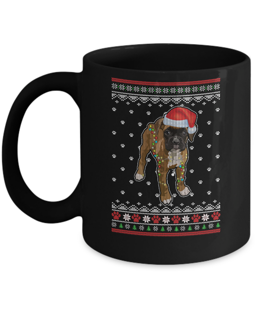 Boxer Christmas Ugly Sweater Lights Dog Xmas Gift Mug-Coffee Mug-11oz Mug-Black