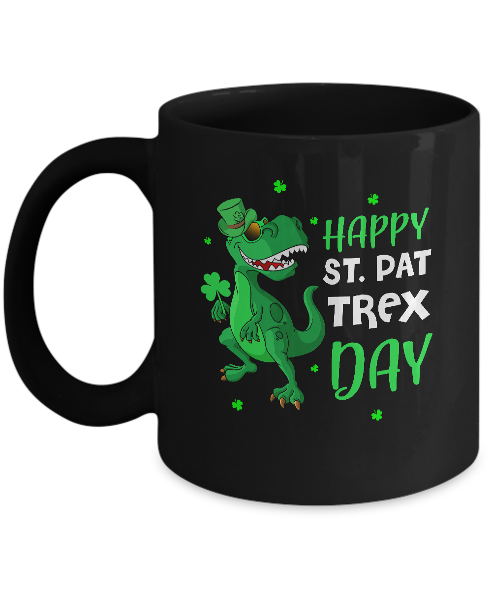 Happy St. Pat Trex Day Dinosaur St. Patrick's Day Mug-Coffee Mug-11oz Mug-Black