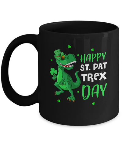 Happy St. Pat Trex Day Dinosaur St. Patrick's Day Mug-Coffee Mug-11oz Mug-Black