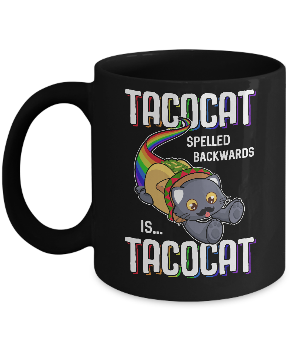 Funny Taco Cat Tacocat Spelled Backwards Is Tacocat Cat Mug-Coffee Mug-11oz Mug-Black