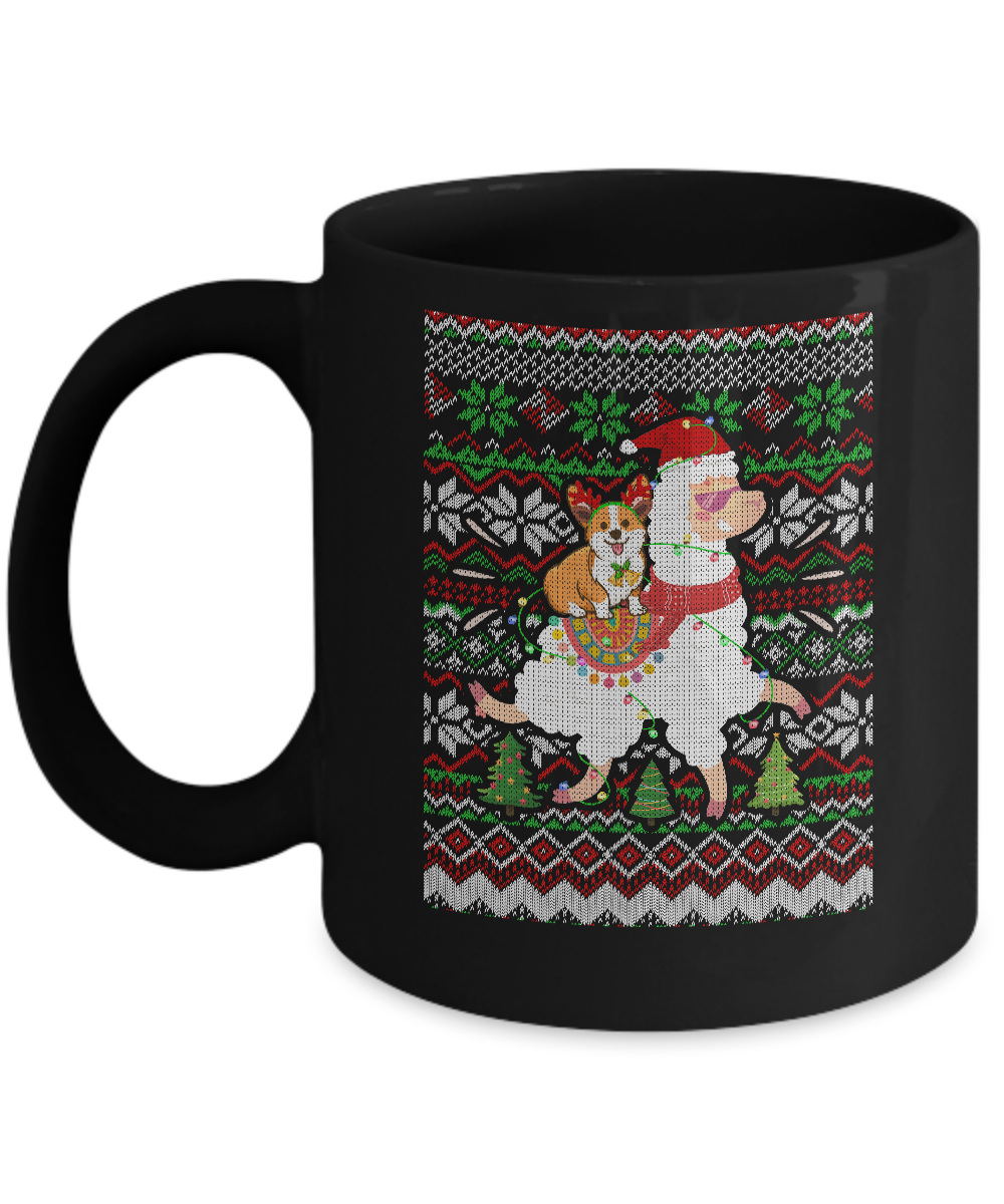 Funny Corgi Riding Llama Ugly Christmas Sweater Gifts Mug