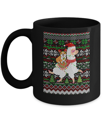 Funny Corgi Riding Llama Ugly Christmas Sweater Gifts Mug-Coffee Mug-11oz Mug-Black