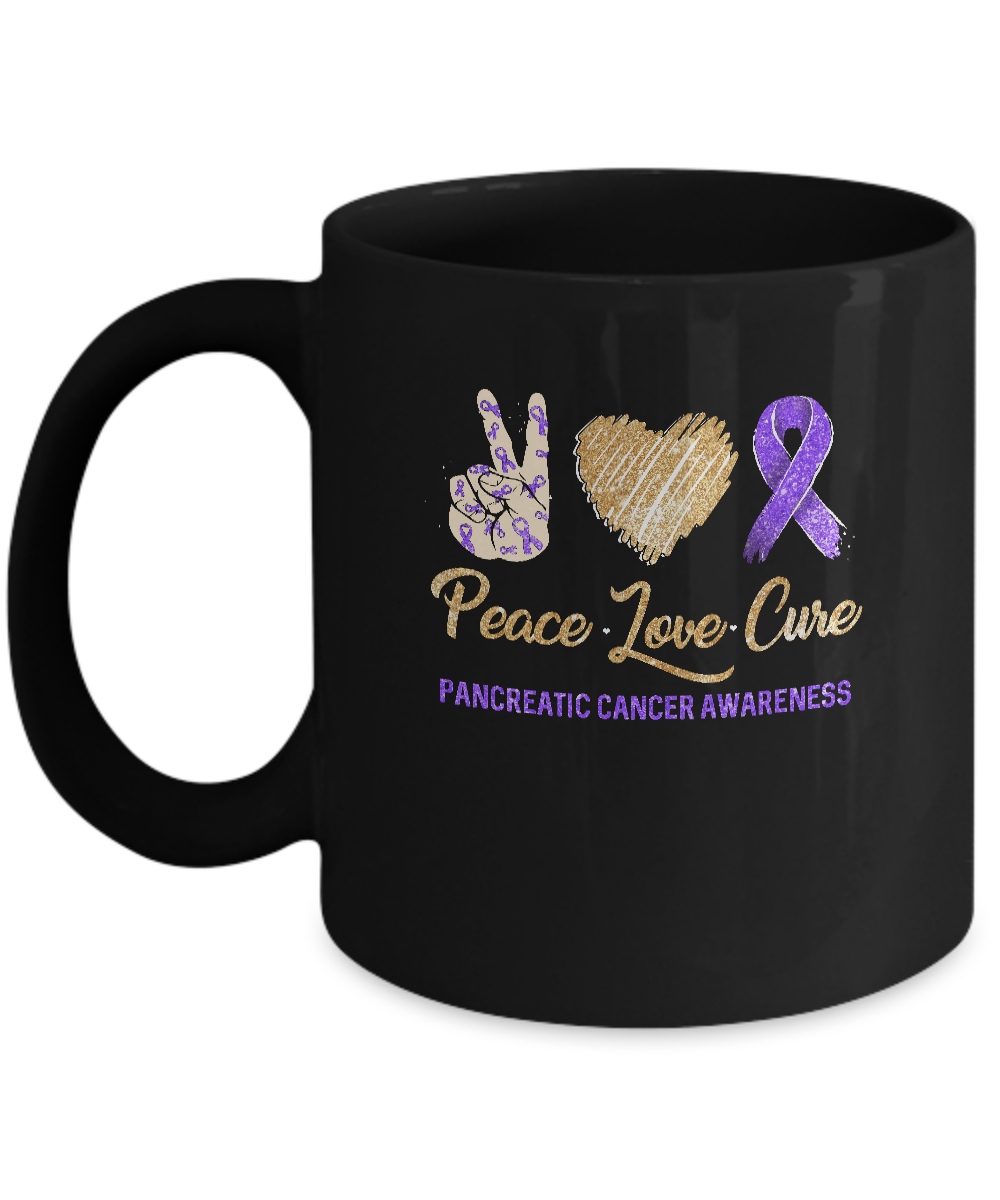 Peace Love Cure Pancreatic Cancer Awareness Mug