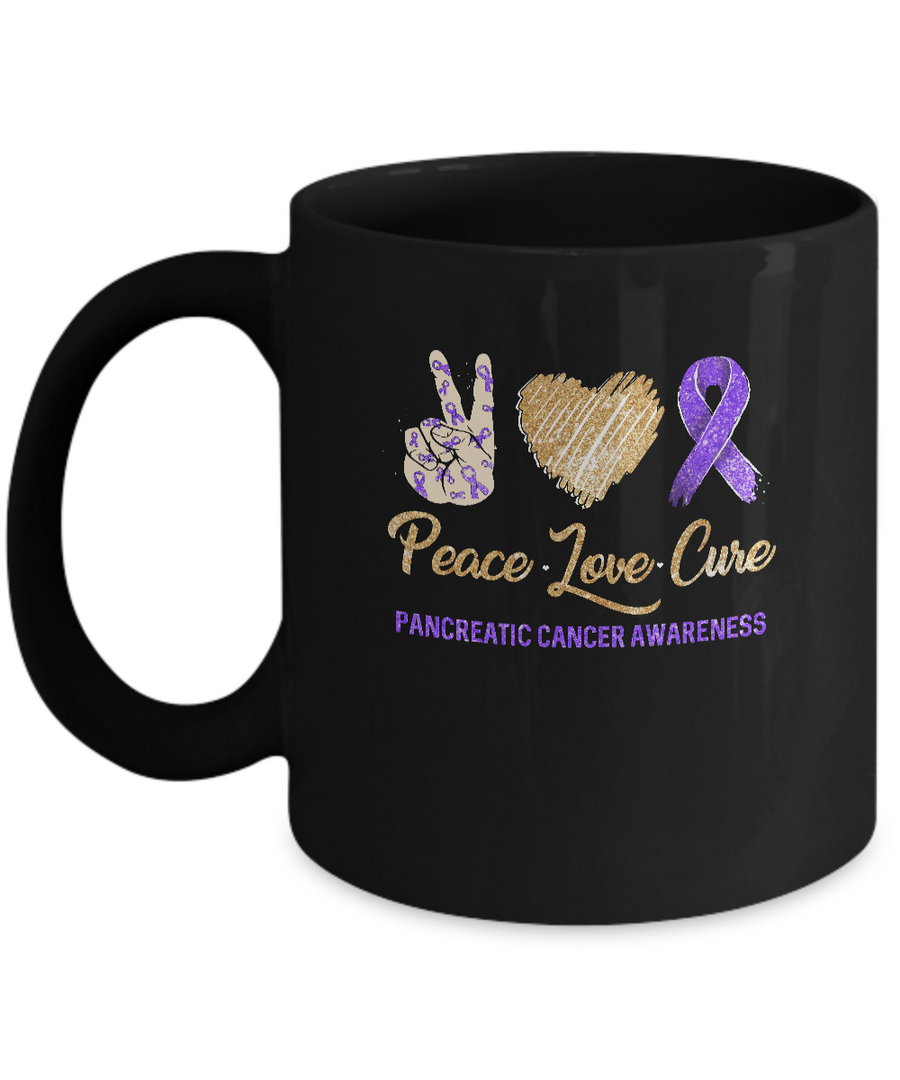 Peace Love Cure Pancreatic Cancer Awareness Mug-Coffee Mug-11oz Mug-Black