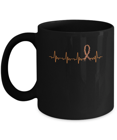 MS Leukemia Awareness Orange Ribbon Heartbeat Mug-Coffee Mug-11oz Mug-Black