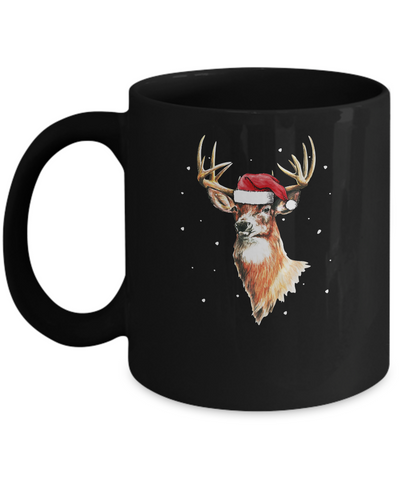 Christmas Pajama Deer With Santa Hat Hunting Hunter Mug-Coffee Mug-11oz Mug-Black