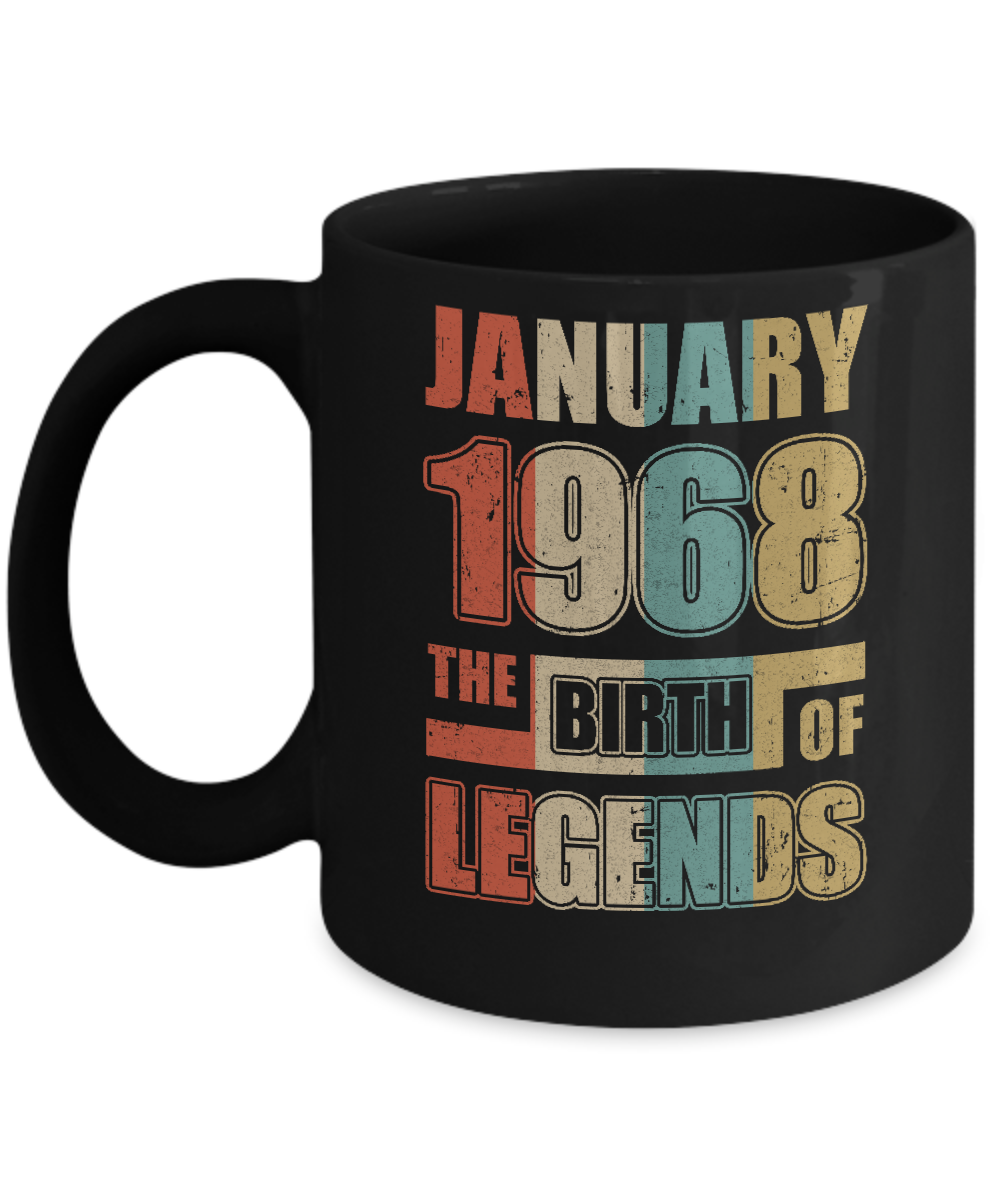 Vintage Retro January 1968 Birth Of Legends 53th Birthday Mug-Coffee Mug-11oz Mug-Black