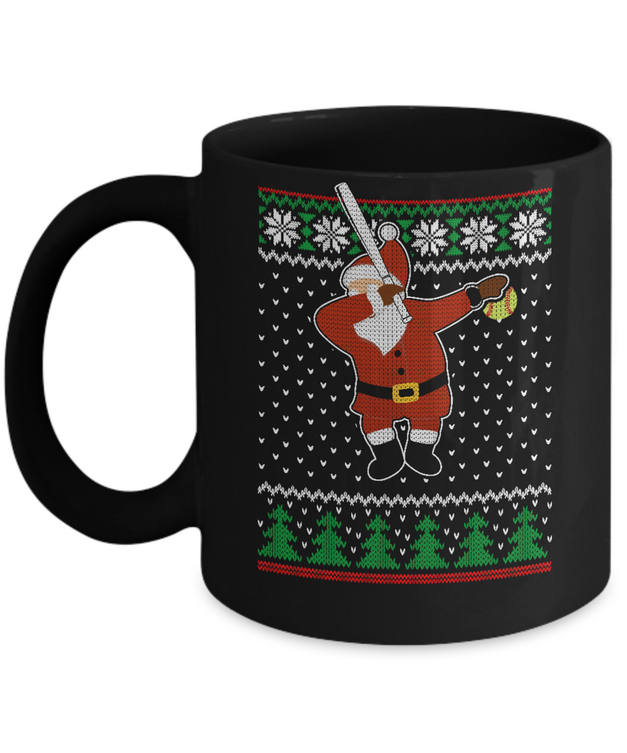 Dabbing Santa Softball Ugly Sweater Christmas Mug-Coffee Mug-11oz Mug-Black