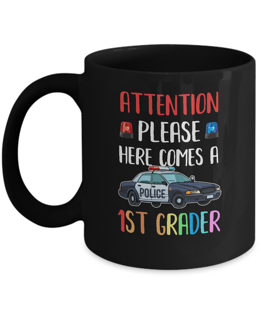 Kids First Day Of School 2021 1st Grade Police Attention Please Youth Mug-Coffee Mug-11oz Mug-Black