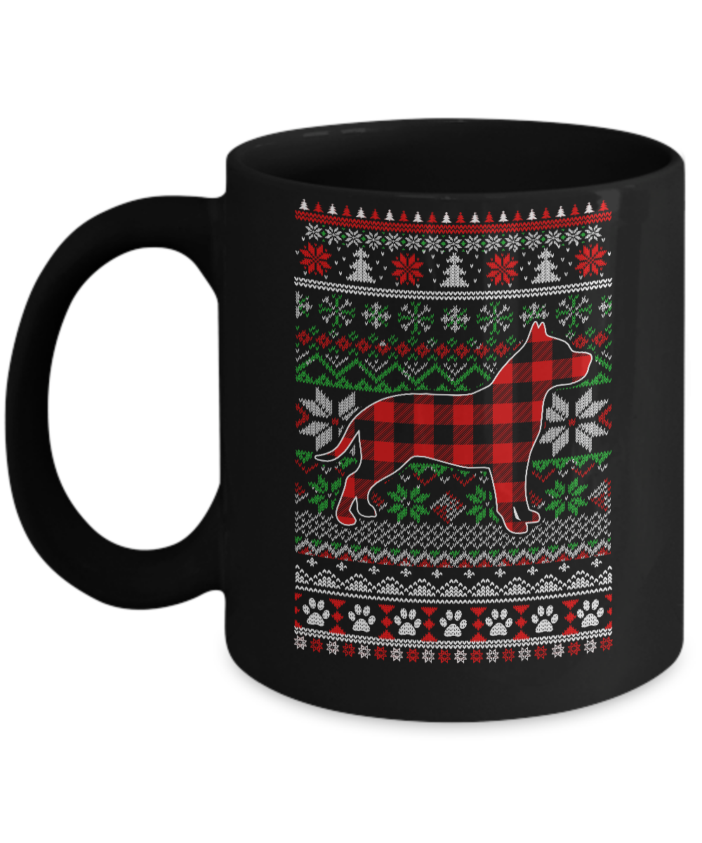 Pit bull Red Plaid Ugly Christmas Sweater Gifts Mug-Coffee Mug-11oz Mug-Black