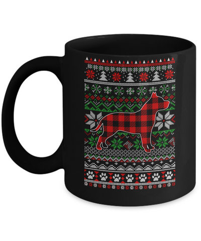 Pit bull Red Plaid Ugly Christmas Sweater Gifts Mug-Coffee Mug-11oz Mug-Black