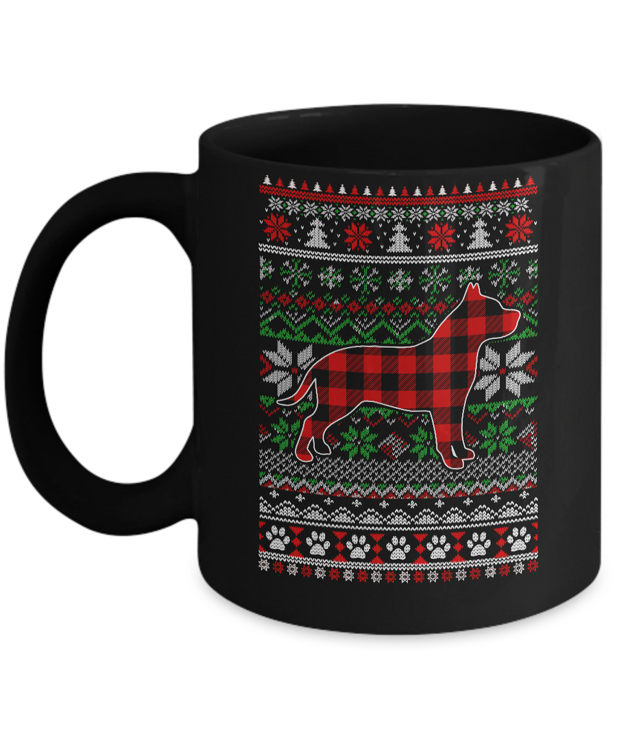 Pit bull Red Plaid Ugly Christmas Sweater Gifts Mug-Coffee Mug-11oz Mug-Black