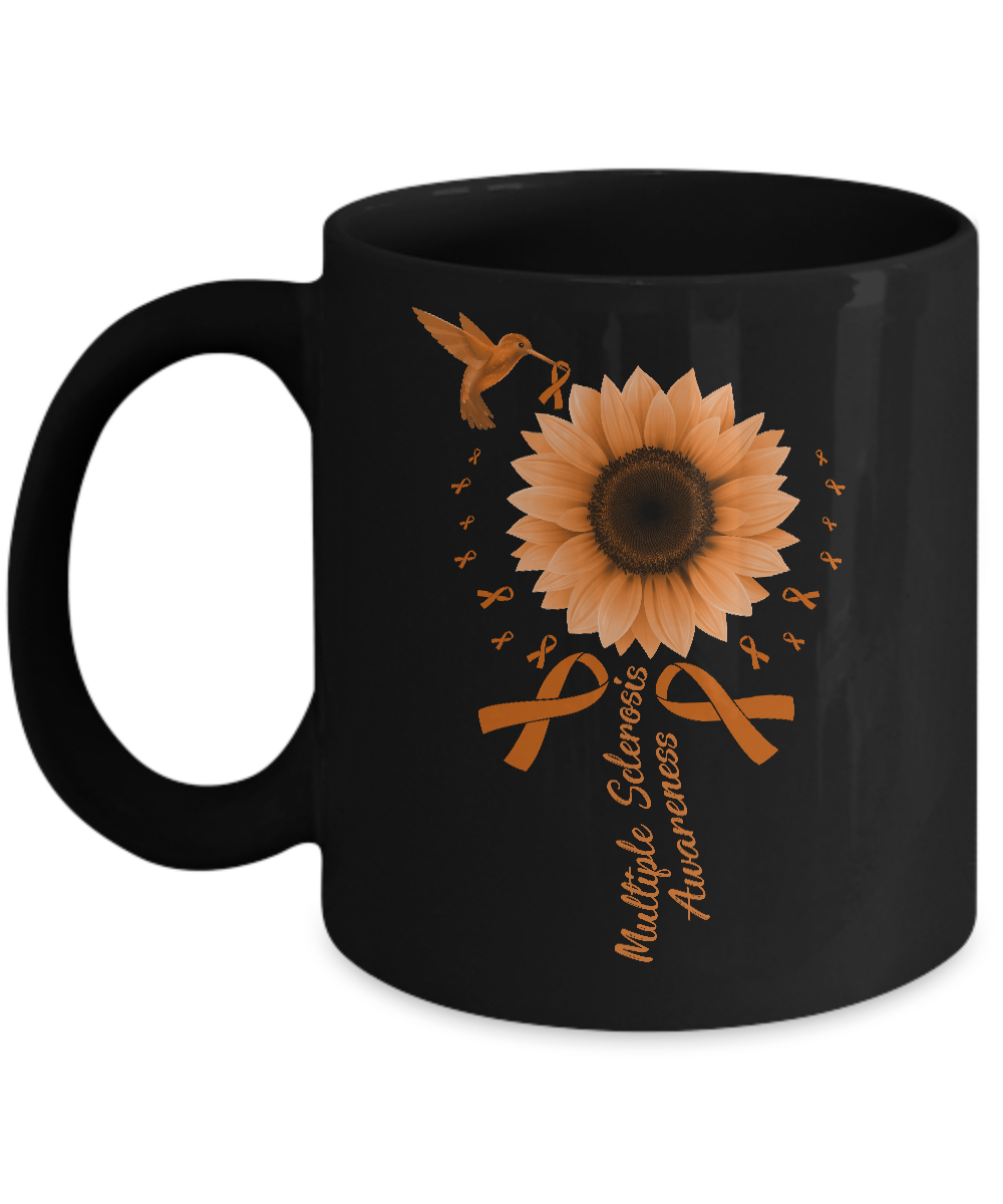 Hummingbird Sunflower Orange Multiple Sclerosis Awareness Mug-Coffee Mug-11oz Mug-Black