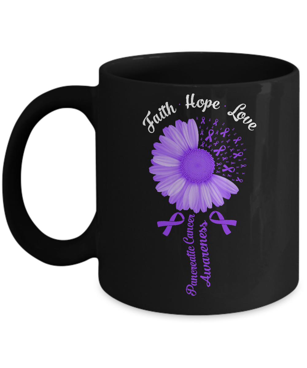 Faith Hope Love Purple Ribbon Pancreatic Cancer Awareness Mug-Coffee Mug-11oz Mug-Black