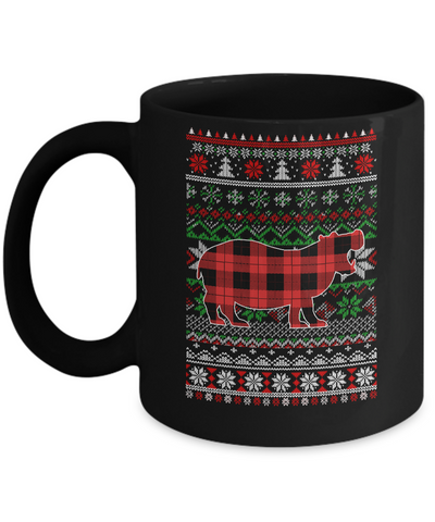Hippo Red Plaid Ugly Christmas Sweater Funny Gifts Mug-Coffee Mug-11oz Mug-Black
