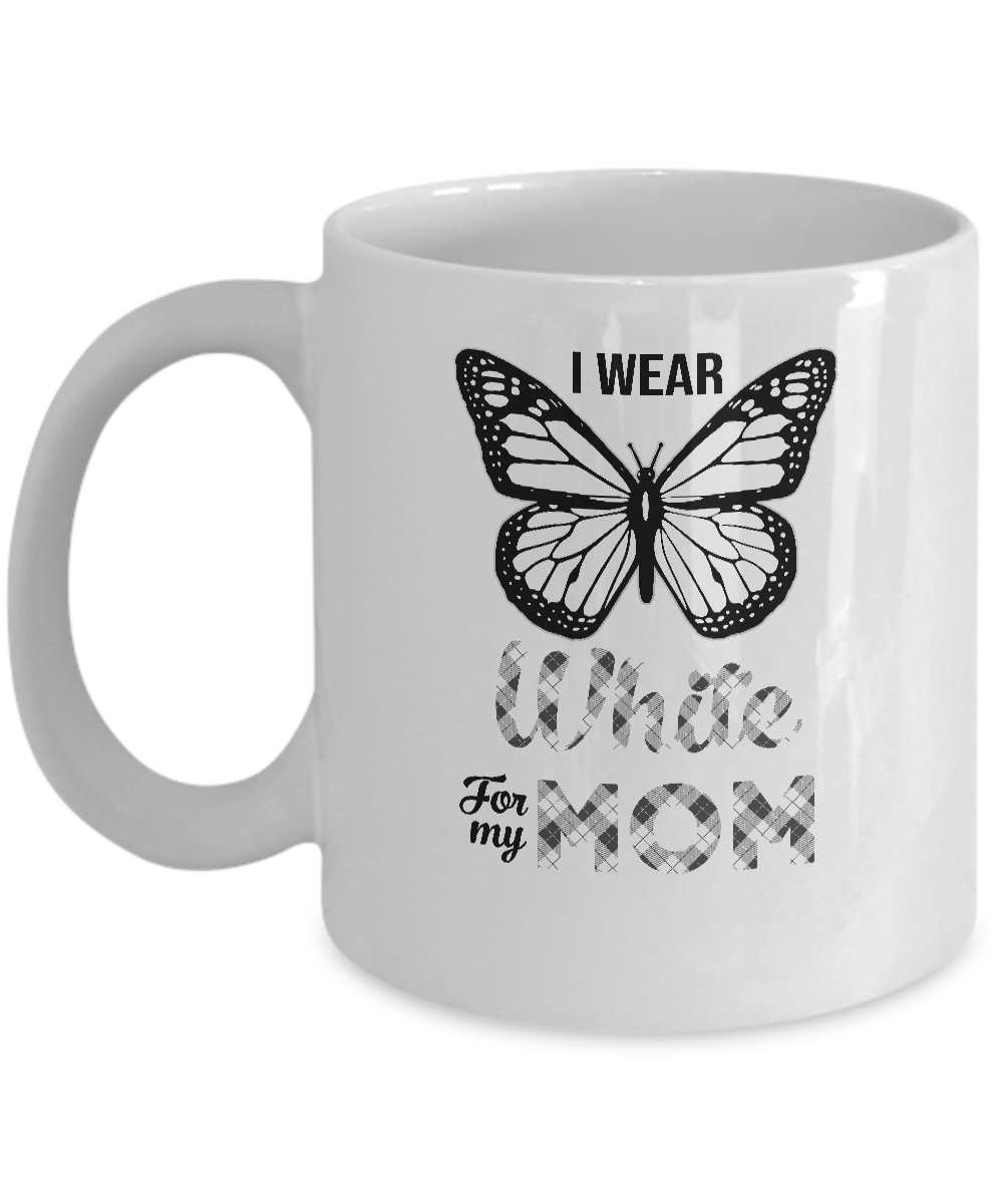 I Wear White For My Mom Butterfly Lung Cancer Awareness Mug-Coffee Mug-11oz Mug-White