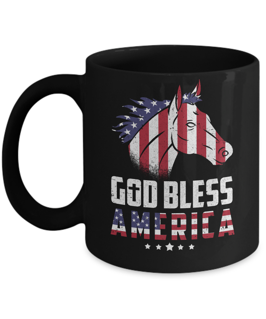 God Bless America Horse American Flag 4Th Of July Mug-Coffee Mug-11oz Mug-Black