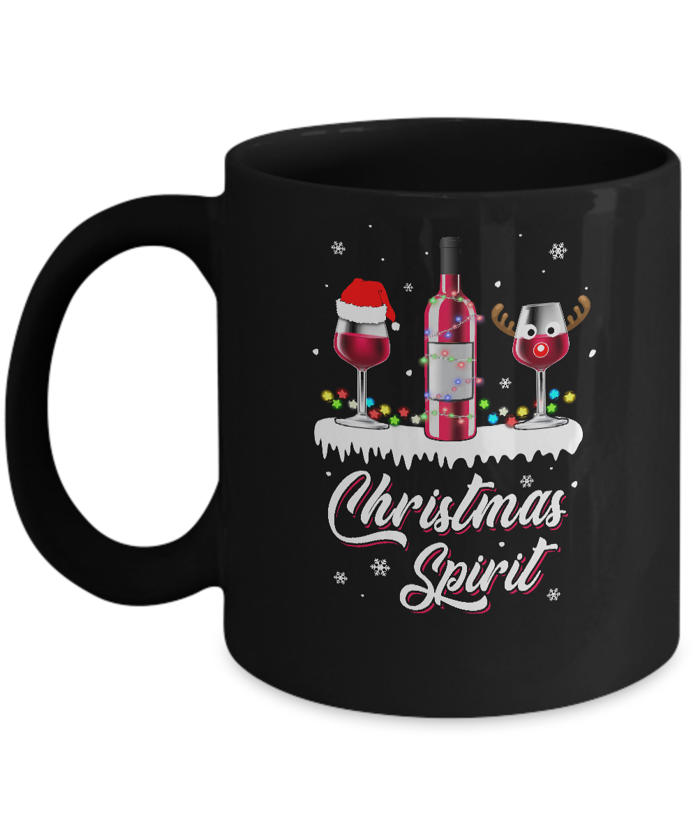 Christmas Spirits Santa Hat Wine Funny Christmas Gifts Mug-Coffee Mug-11oz Mug-Black