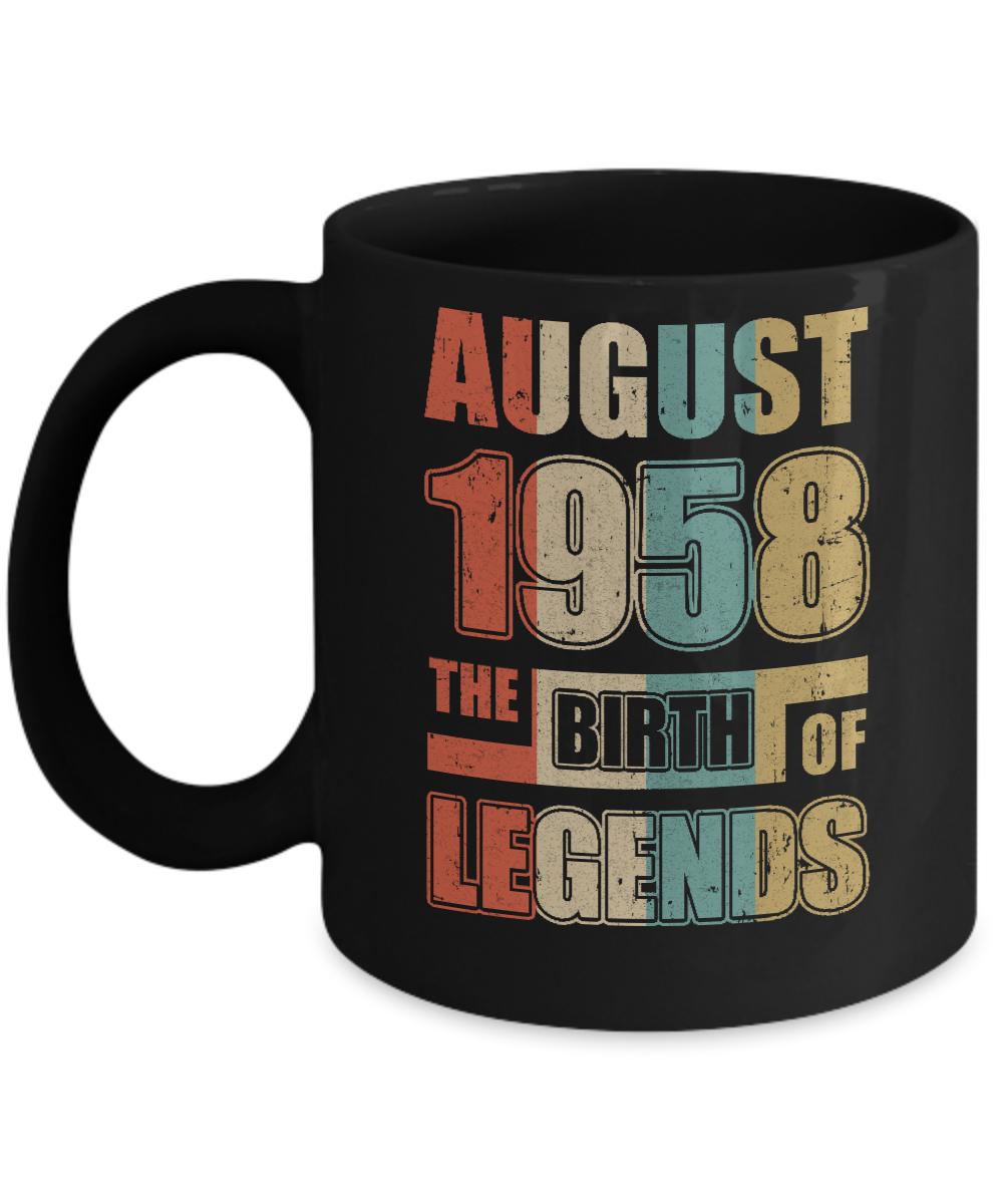 Vintage Retro August 1958 Birth Of Legends 63th Birthday Mug-Coffee Mug-11oz Mug-Black
