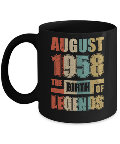 Vintage Retro August 1958 Birth Of Legends 63th Birthday Mug-Coffee Mug-11oz Mug-Black