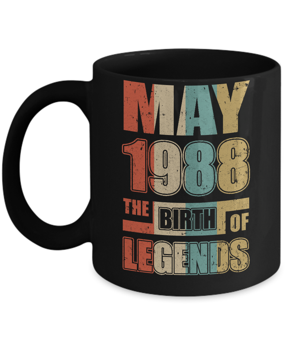 Vintage Retro May 1988 Birth Of Legends 33th Birthday Mug-Coffee Mug-11oz Mug-Black