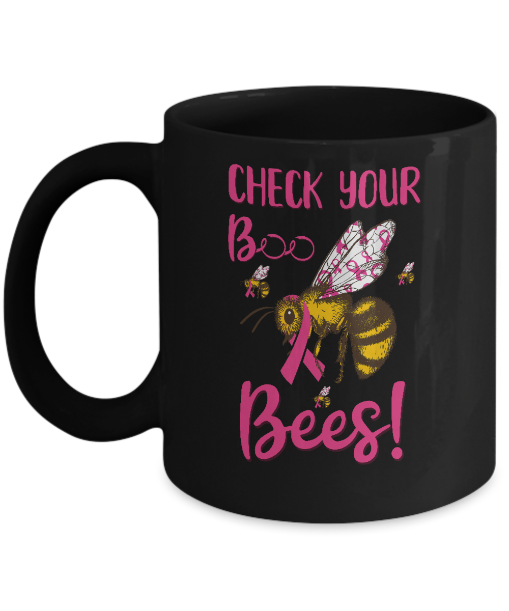 Check Your Boo Bees Funny Breast Cancer Mug-Coffee Mug-11oz Mug-Black