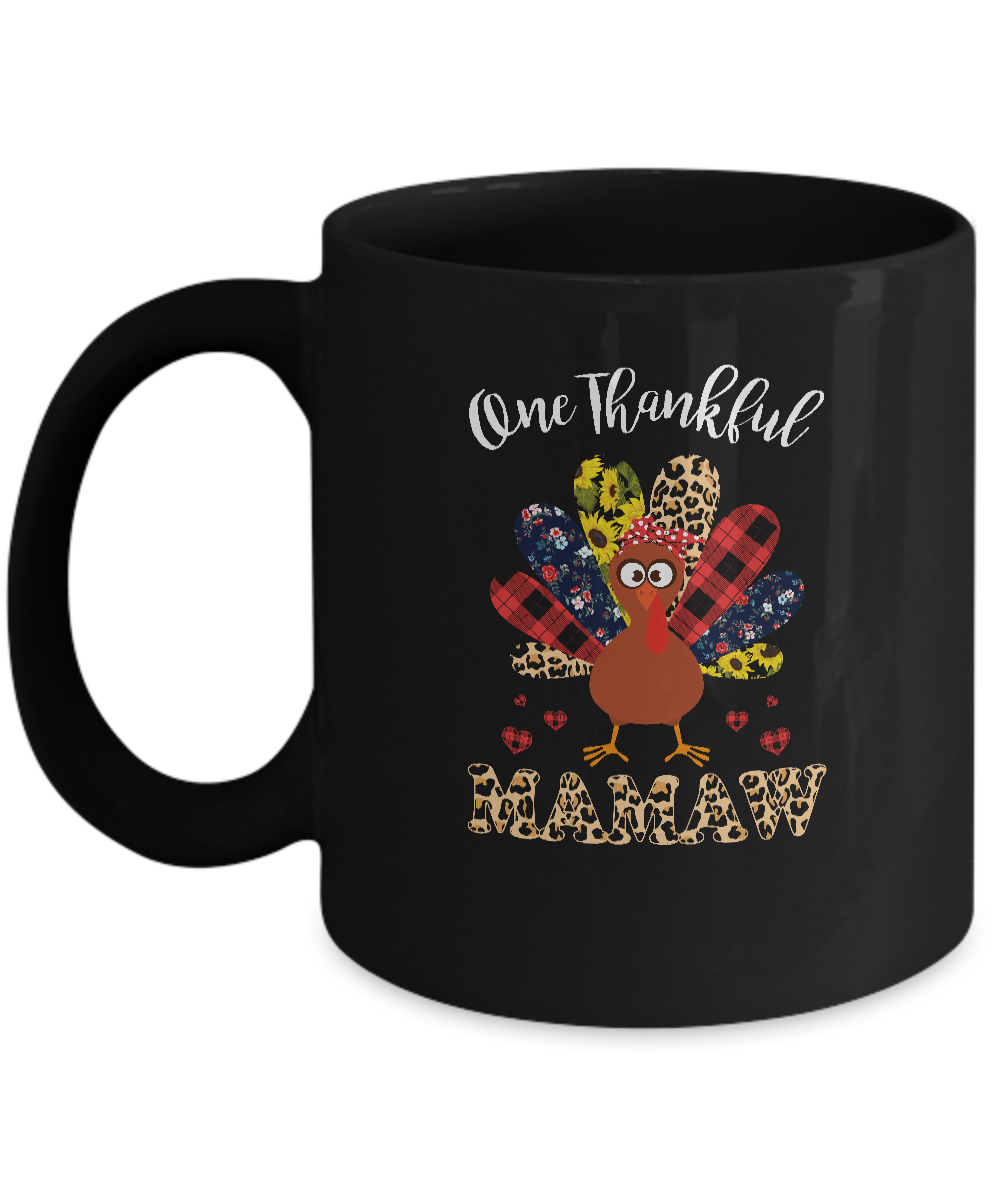 One Thankful Mamaw Leopard Turkey Thanksgiving Gift Mug-Coffee Mug-11oz Mug-Black