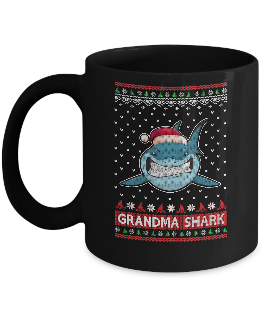 Santa Hat Grandma Shark Ugly Christmas Sweater Mug-Coffee Mug-11oz Mug-Black