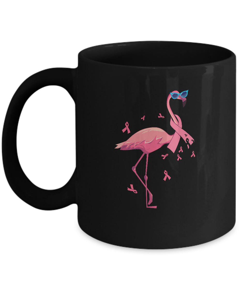 Flamingo Pink Ribbon Breast Cancer Awareness Gift Mug-Coffee Mug-11oz Mug-Black