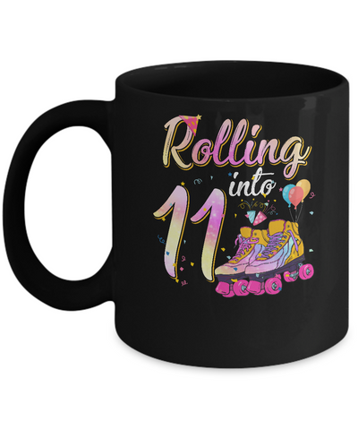 11 Years Old Birthday Girls Roller Skates 80's 11th Birthday Mug-Coffee Mug-11oz Mug-Black