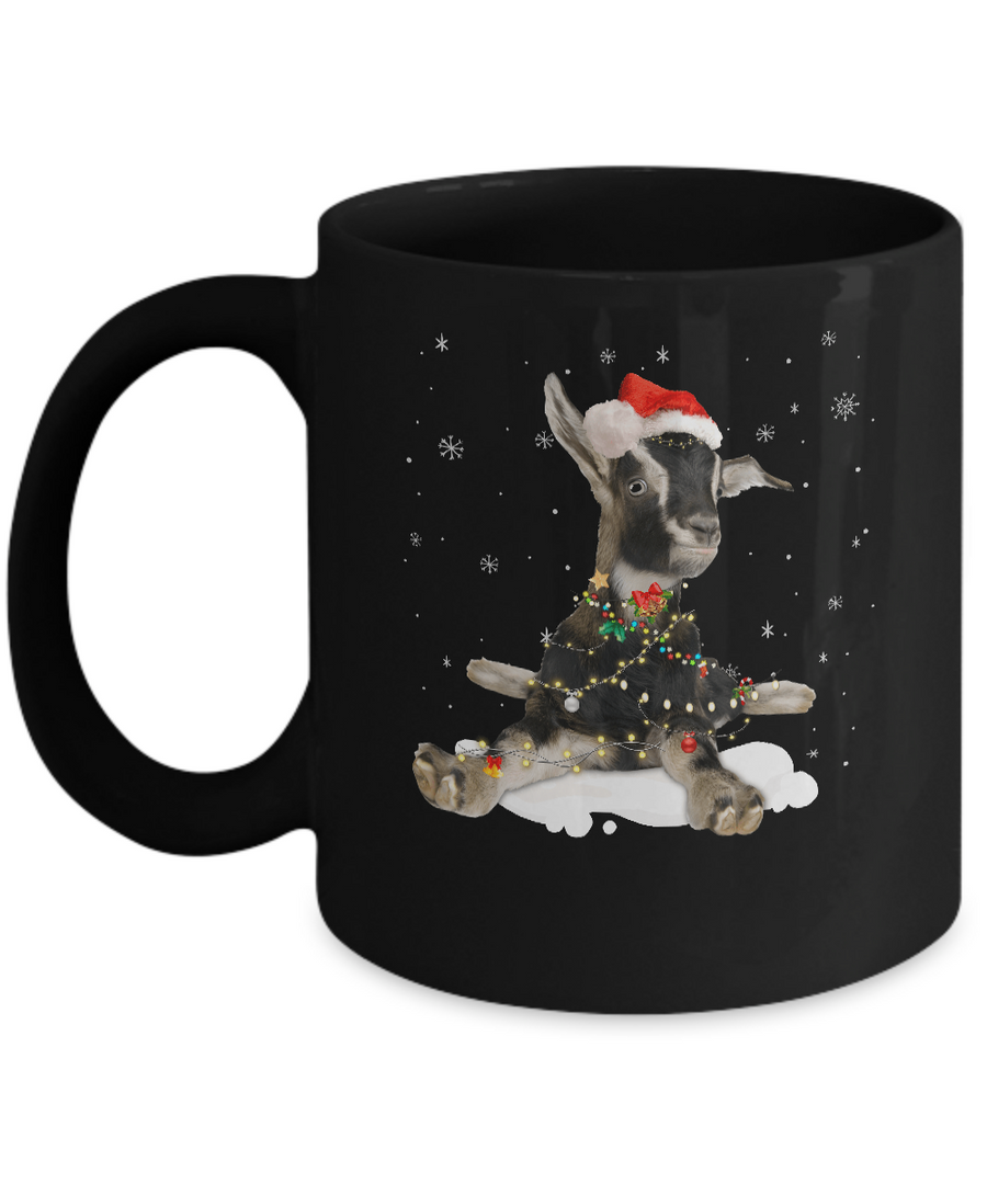 Goat With Santa Hat Lights Christmas Mug-Coffee Mug-11oz Mug-Black