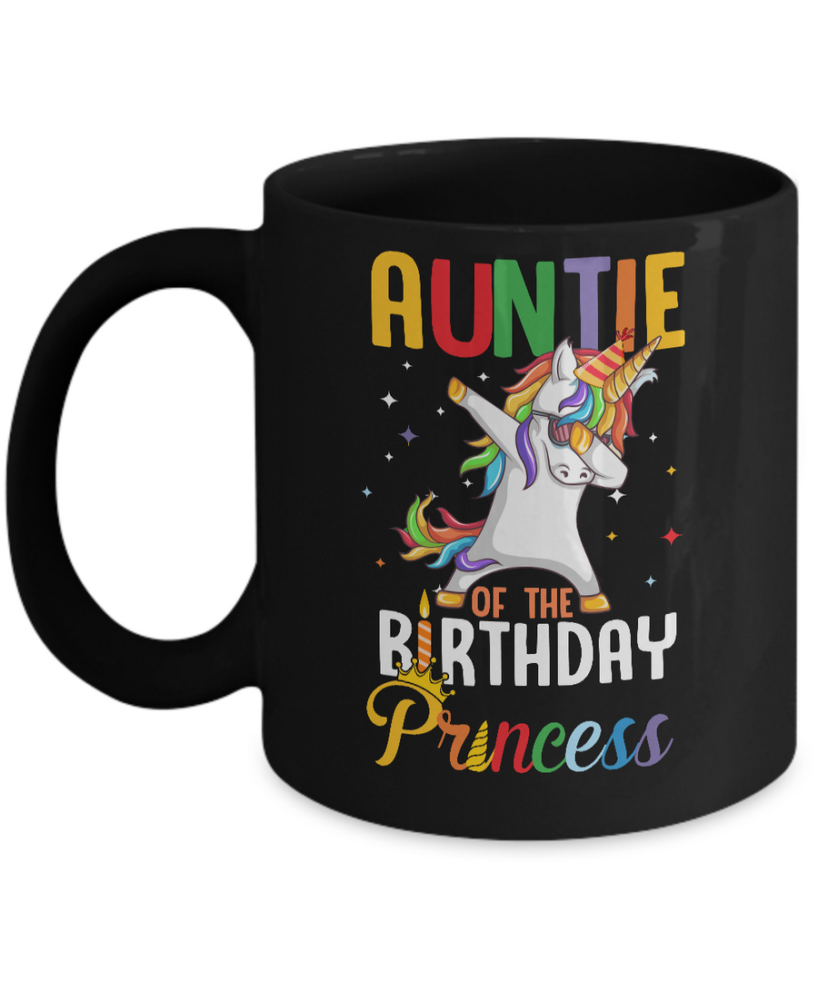 Auntie Of The Birthday Girl Dabbing Unicorn Party Mug-Coffee Mug-11oz Mug-Black