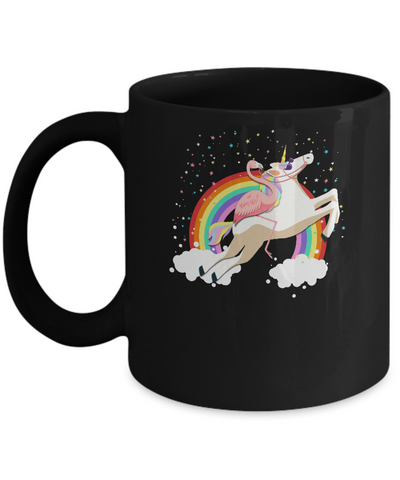 Flamingo Pink Bird Riding Unicorn Mug-Coffee Mug-11oz Mug-Black