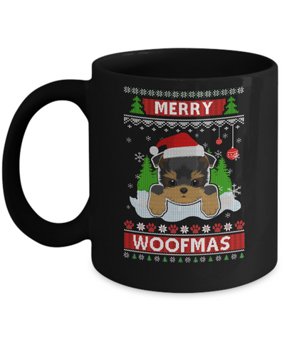 Yorkie Merry Woofmas Ugly Christmas Sweater Mug-Coffee Mug-11oz Mug-Black