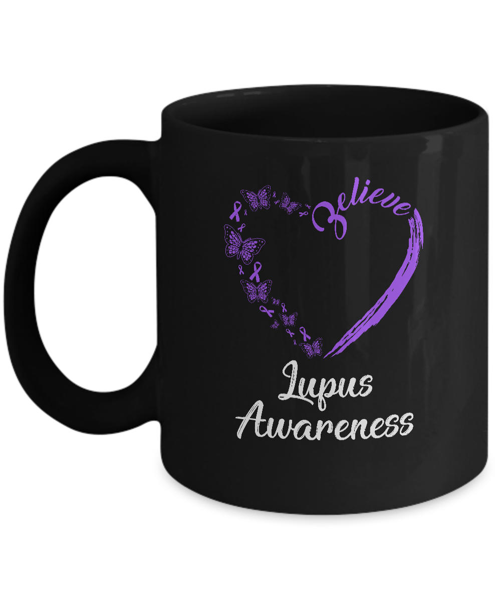 Butterfly Believe Lupus Awareness Ribbon Gifts Mug
