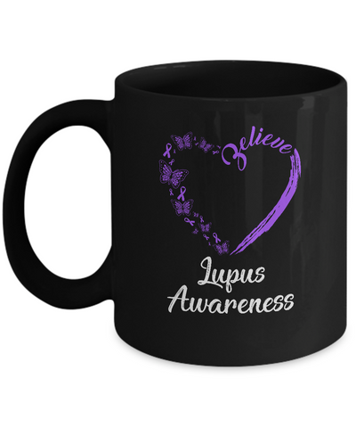 Butterfly Believe Lupus Awareness Ribbon Gifts Mug-Coffee Mug-11oz Mug-Black