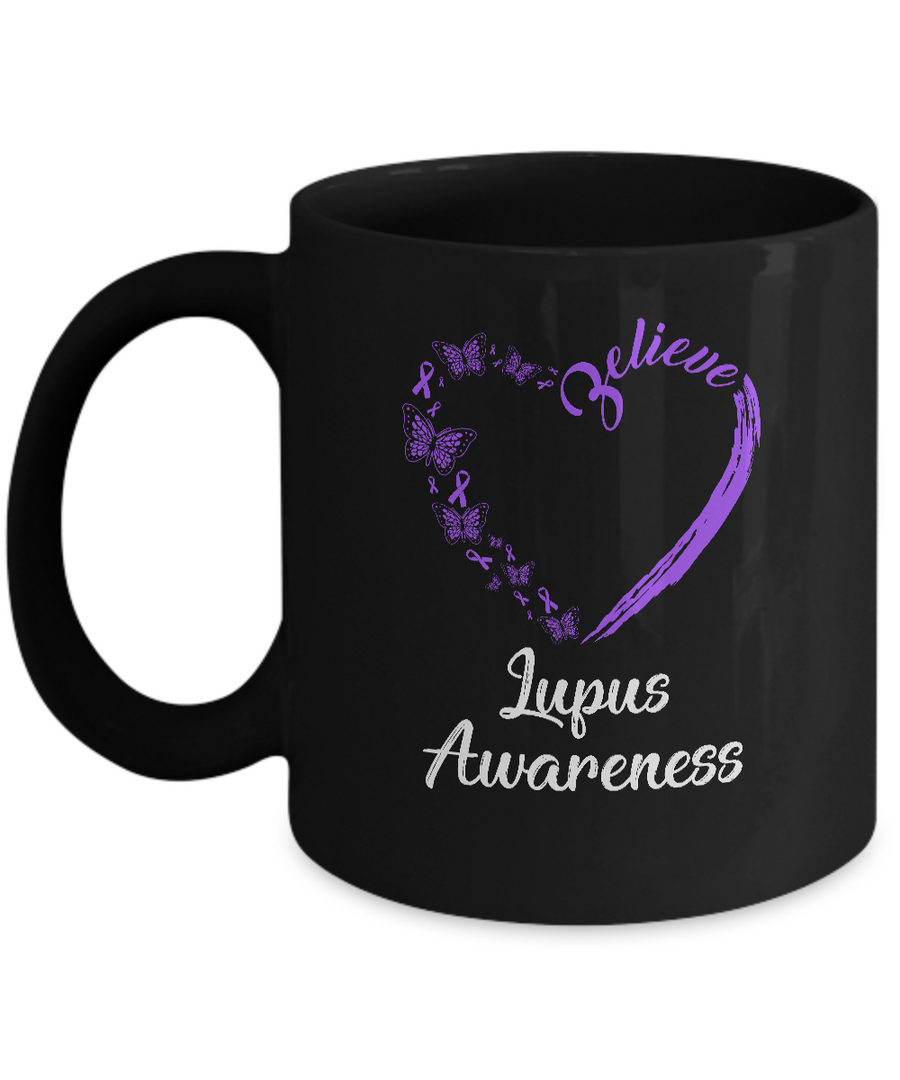 Butterfly Believe Lupus Awareness Ribbon Gifts Mug-Coffee Mug-11oz Mug-Black