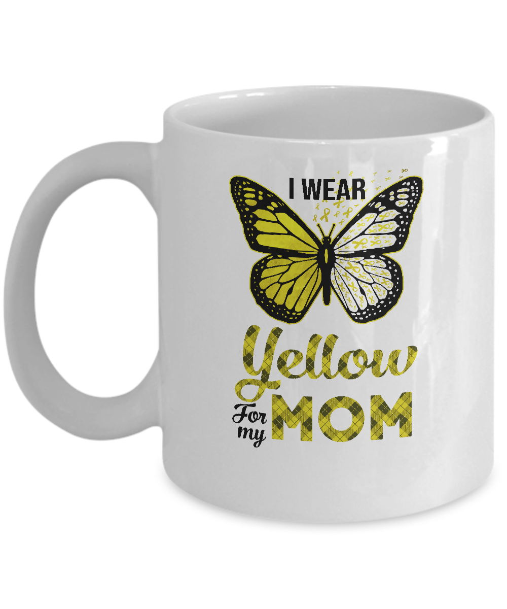 I Wear Yellow For My Mom Butterfly Sarcoma Bone Cancer Mug-Coffee Mug-11oz Mug-White